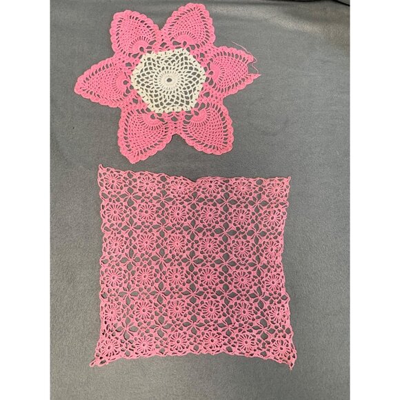 Handmade Pink Crocheted Doilies 8" Square & 10" Flower Design Home Decor & Table - Picture 7 of 8